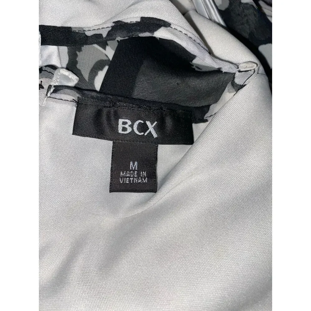 BCX Black White Floral Sleeveless Bubble Hem Blouse Medium Sheer Layered Top